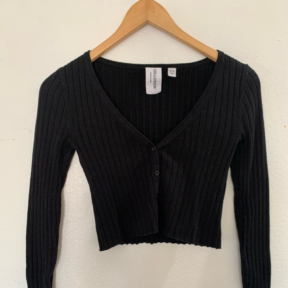 Cropped Black Knit Cardigan